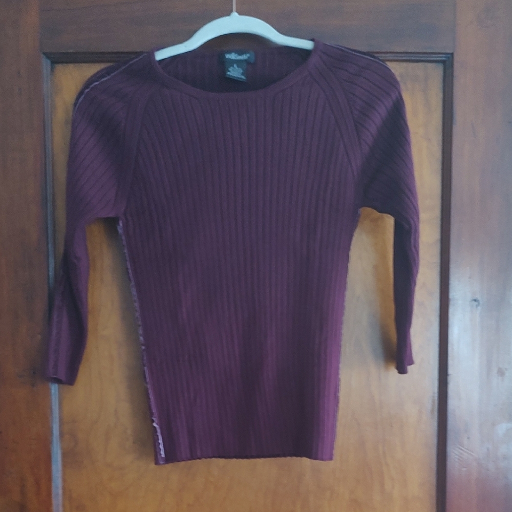 Willi Smith Ribbed Scoop-Neck Sweater in Wine